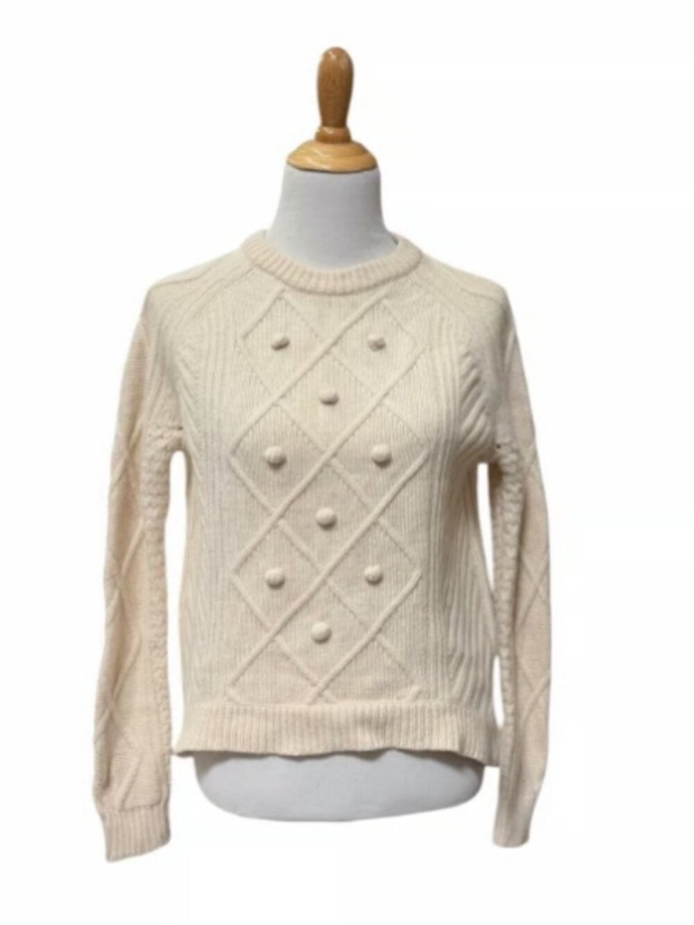 J Crew S Pom Pom cable knit merino wool seater